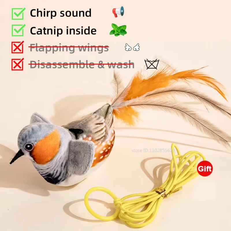Interactive Chirping Bird Cat Toy – Flapping Wings & Catnip Plush Fun