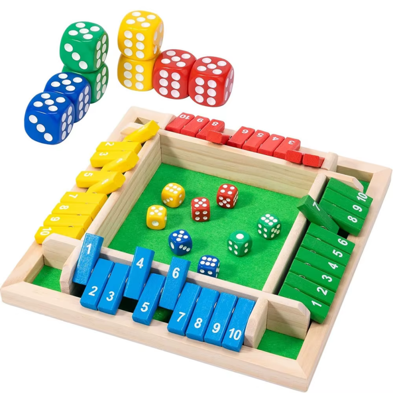 Enjoy classic fun and sharpen math skills with the Wooden Shut The Box Dice Game. Featuring 8 dice and a beautifully crafted wooden board, this game is perfect for family nights, parties, and educational play for kids and adults alike.