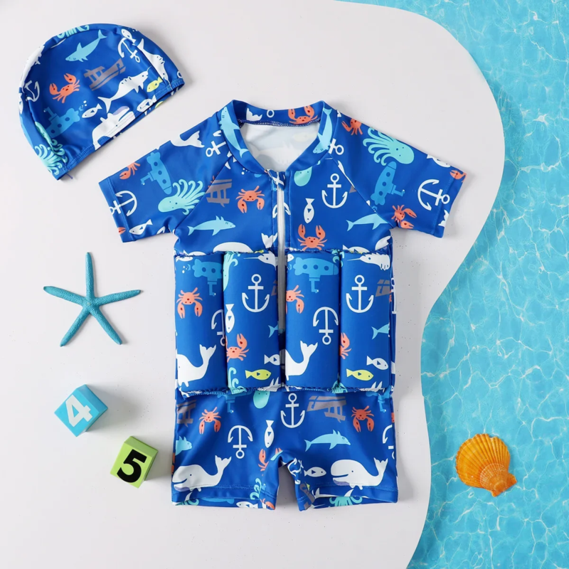 Help your child learn to swim safely with our Children Floating Swimwear by Buofancy. This detachable float swimsuit with matching cap is perfect for boys and girls starting swim training. Comfortable, secure, and fun!