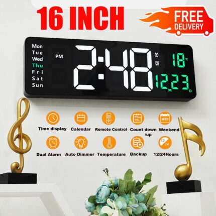UK 16-inch LED Digital Clock With Battery